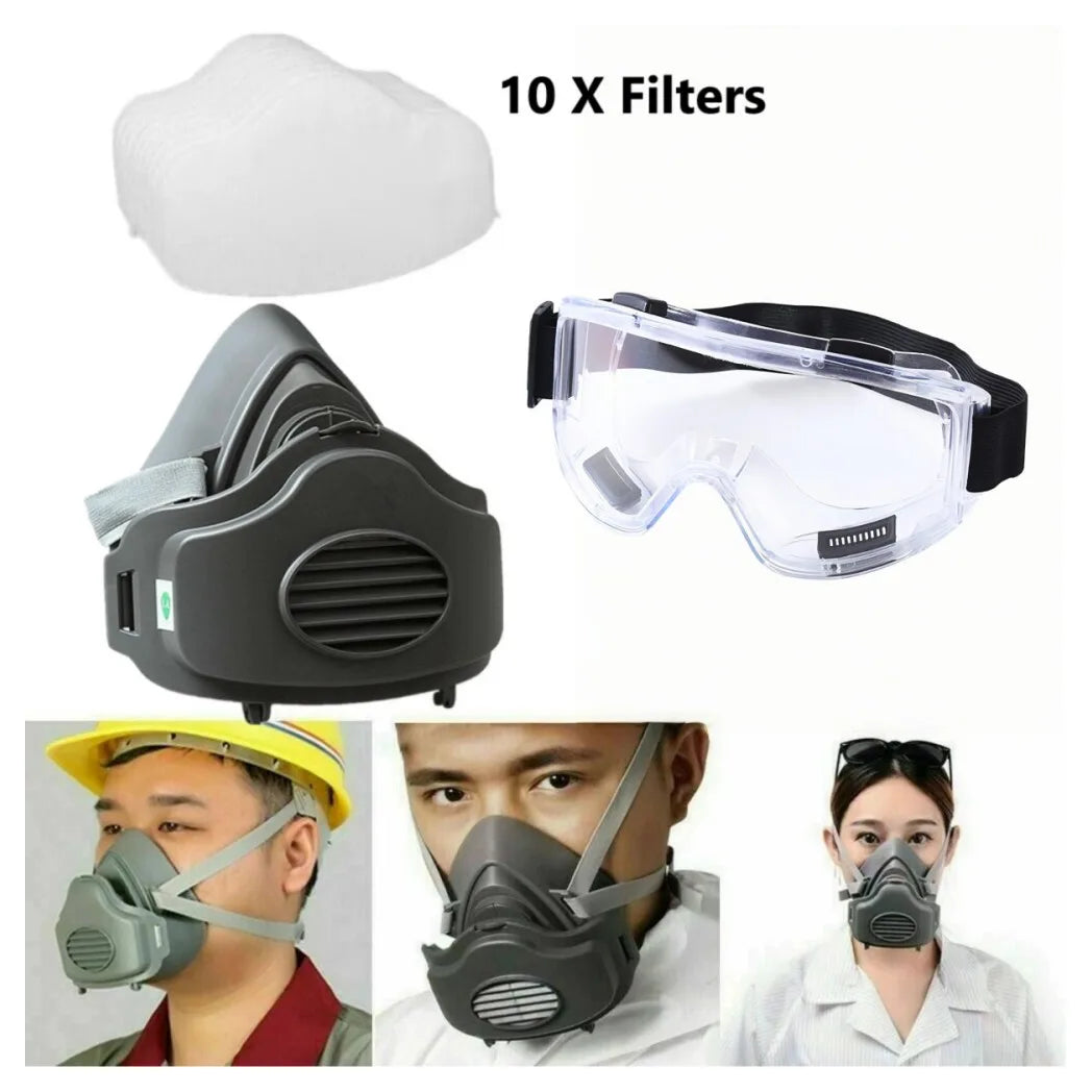 3200 Face Mask Half Face Cover Respirator Filter Reusable Facepiece With Goggles