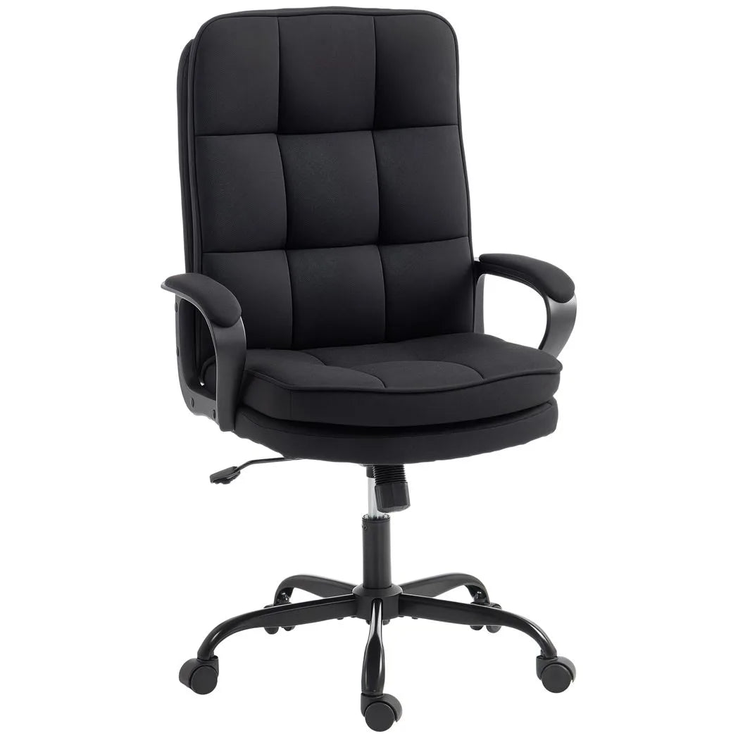 HOMCOM Double Padded Linen-Look Office Chair - Black