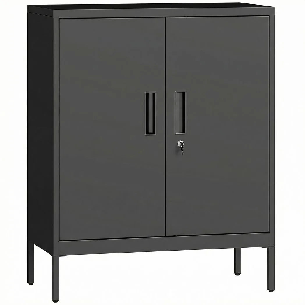 HOMCOM Metal Storage Cabinet with Lock and Adjustable Shelves - Black