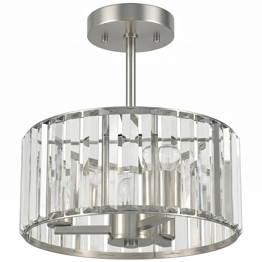 HOMCOM Semi Flush Mount Modern Crystal Chandelier Ceiling Light, Crystal Ceiling Light Fixture with E14 Base, Silver Tone