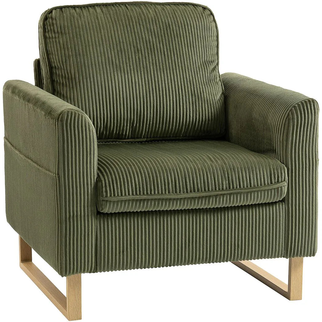 HOMCOM Accent Chair with Spring, Modern Industrial Armchair with Metal Legs for Livingroom Dark Green