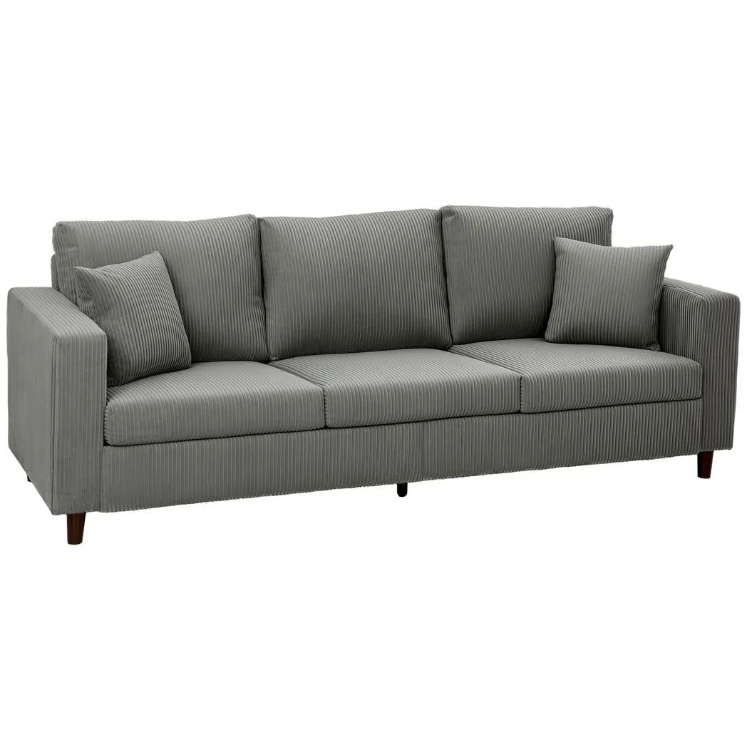 HOMCOM 3 Seater Sofa with Wide Seat, Corduroy Fabric Couch with Deep Seat, Spring Cushion, Light Grey