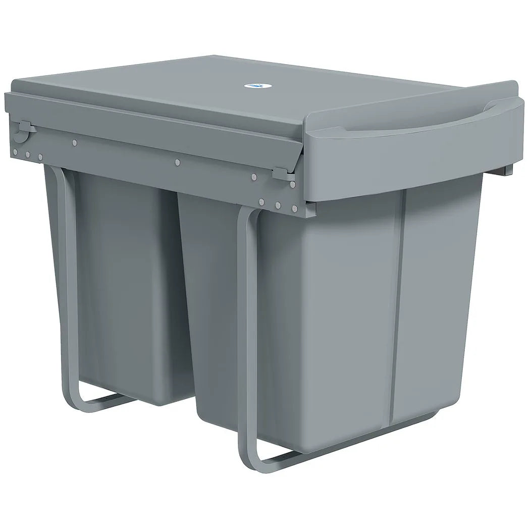 HOMCOM Pull Out Bin, Kitchen Under Sink Bin with 2 Removable Compartments, Smooth Glide, Grey