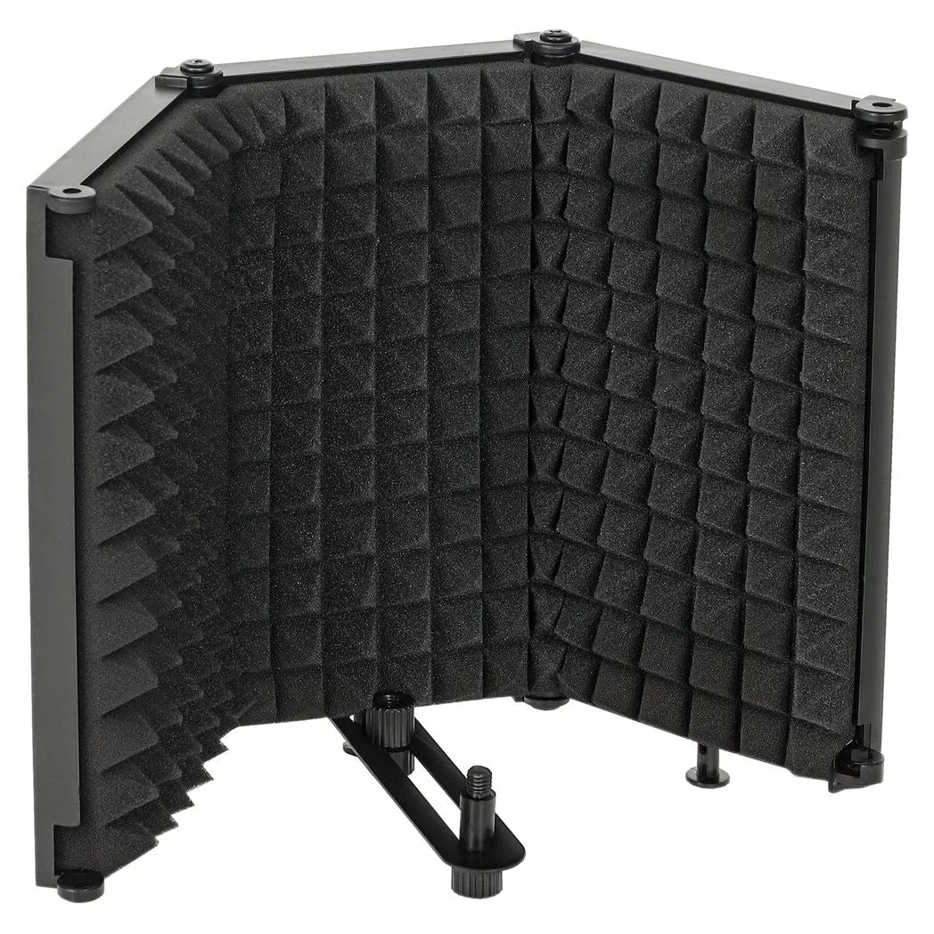 HOMCOM Studio Microphone Isolation Shield, Foldable Adjustable Recording Studio Equipment, 3-Panel High Density Absorbent Foam Shield with 3/8" Threaded Mount, Black