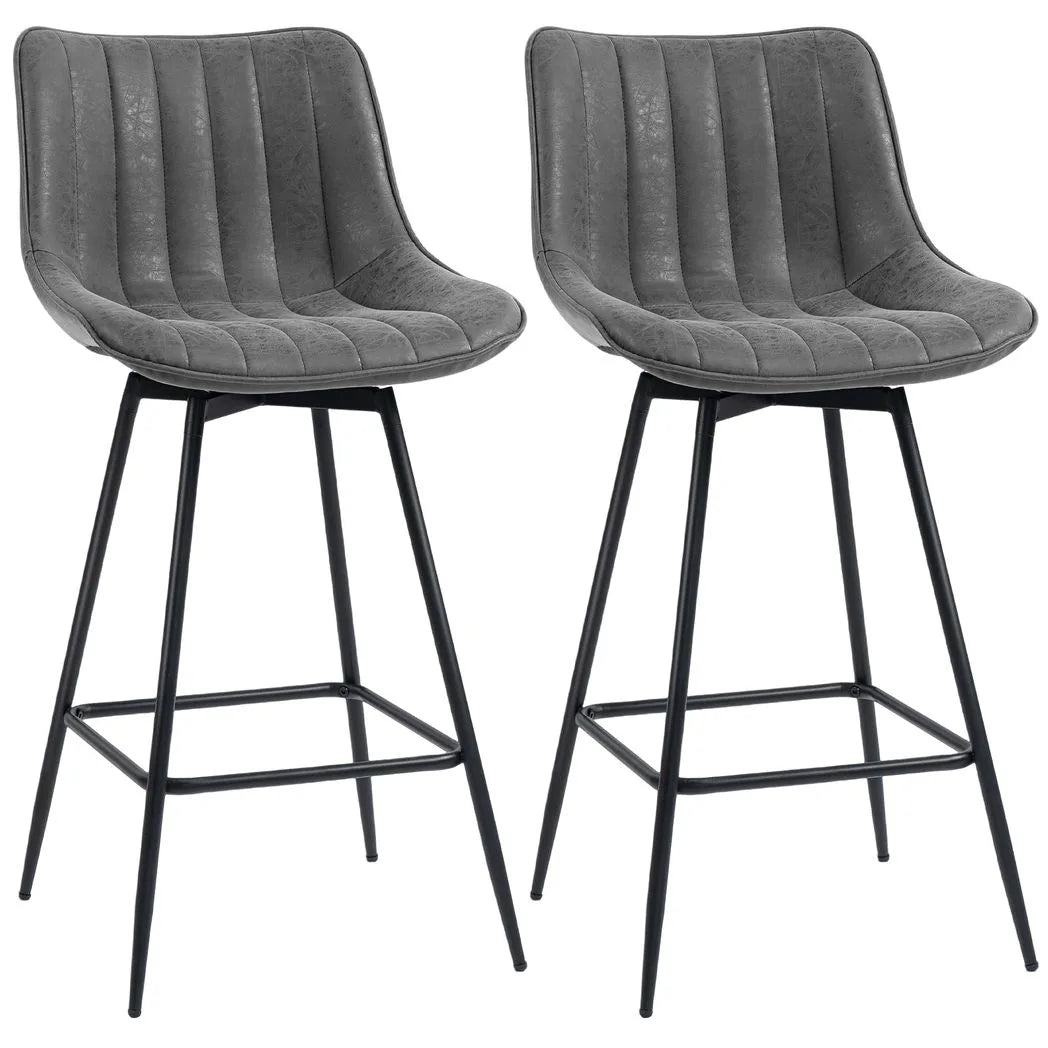 HOMCOM Set of 2 PU Leather Swivel Bar Stools - Grey