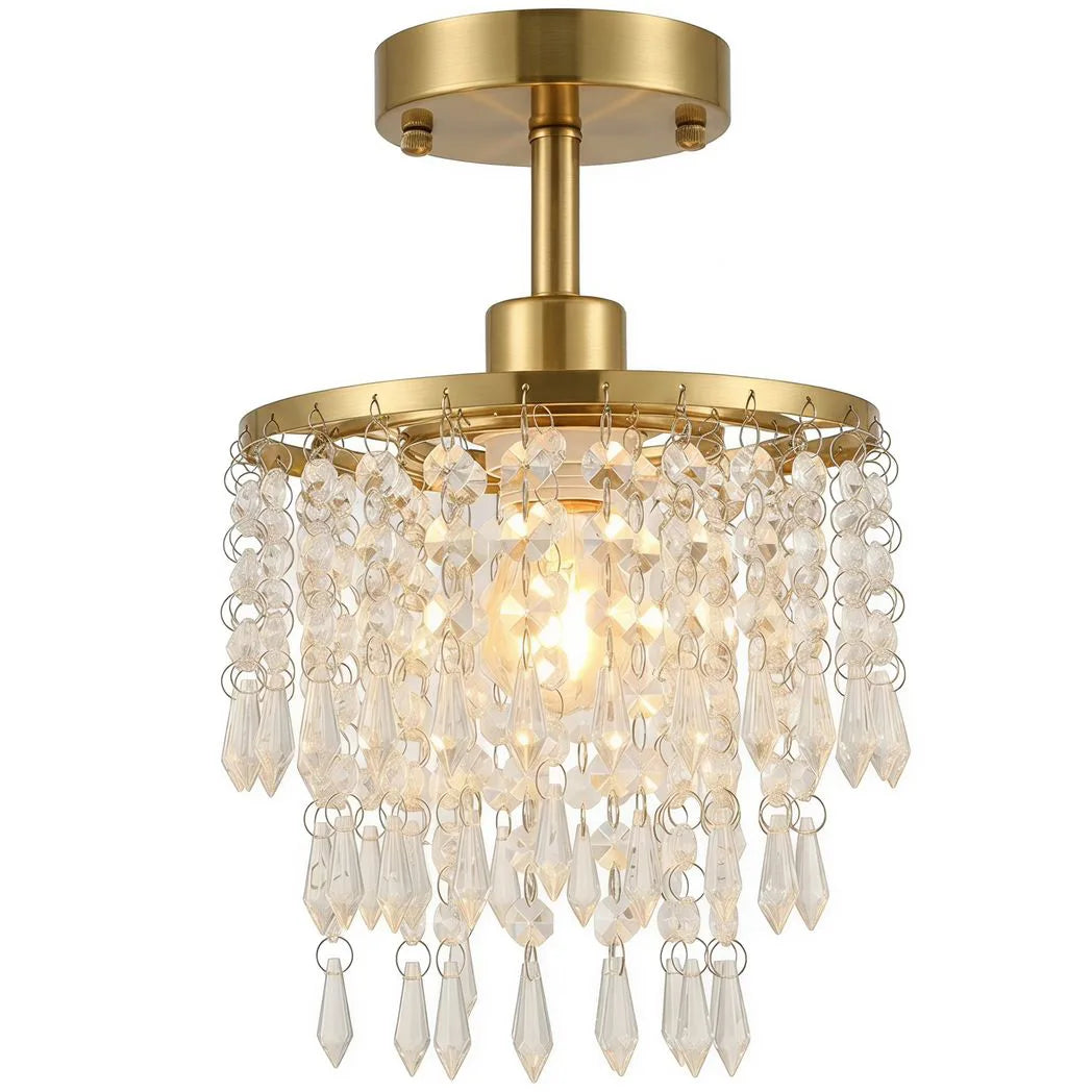 HOMCOM Crystal Ceiling Light with 57 Crystal Strands, Ceiling Light with Mounting Plate for Hallway, Gold Tone