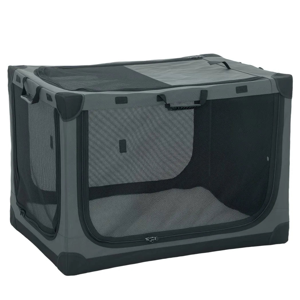 PawHut Soft Dog Crate Pet Travel Crate 90 x 64 x 64 cm with Removable Pad Mesh Window Army Green