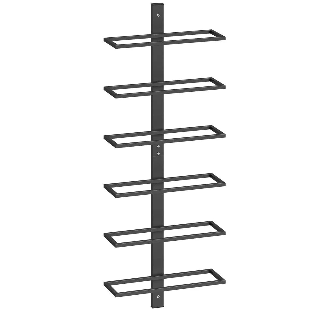 HOMCOM Wall Mounted Wine Rack, 6 Tier Metal Wine Display Rack, Storage Holder for Kitchen, Black