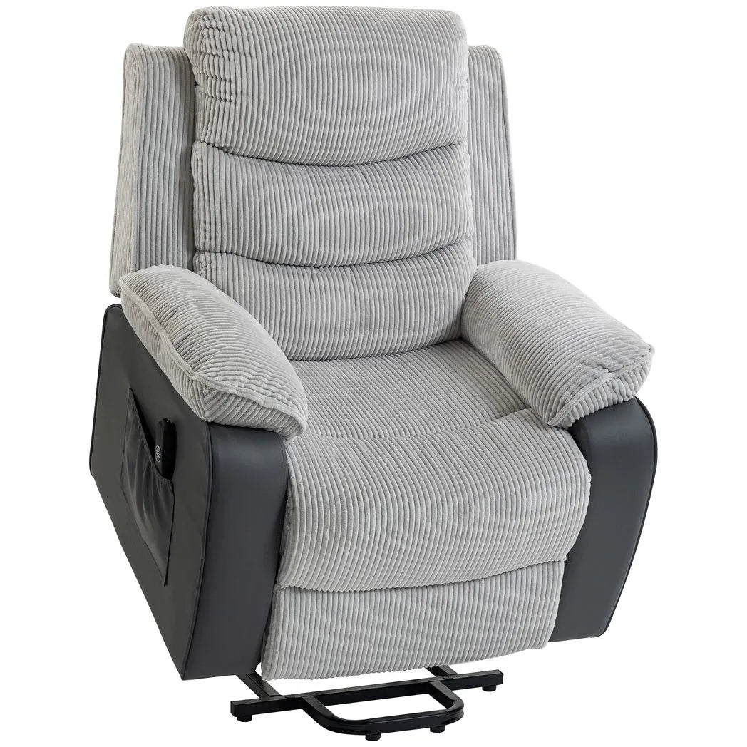 HOMCOM Power Lift Chair for Elderly, Corduroy Recliner with Wide Seat, High Back, USB Port, Side Pockets, Light Grey