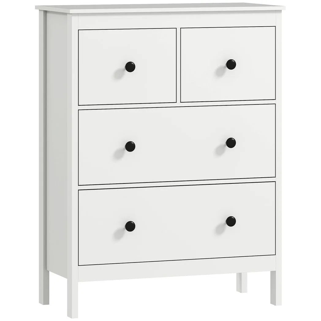 HOMCOM Modern Chest of Drawers, 4 Drawer Dresser Clothes Storage Organiser for Living Room, Hallway, Entryway, White