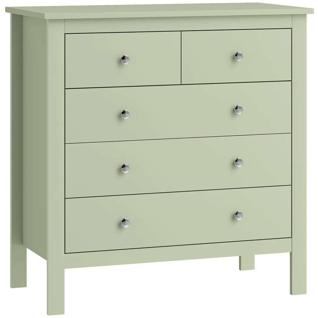 HOMCOM 5 Drawer Chest of Drawers, Modern Dresser for Bedroom, Bedside Storage Cabinet, Wide Storage Unit with Glide Runners for Living Room, Hallway, Closet, 79 x 39.5 x 80.5 cm, Sage Green