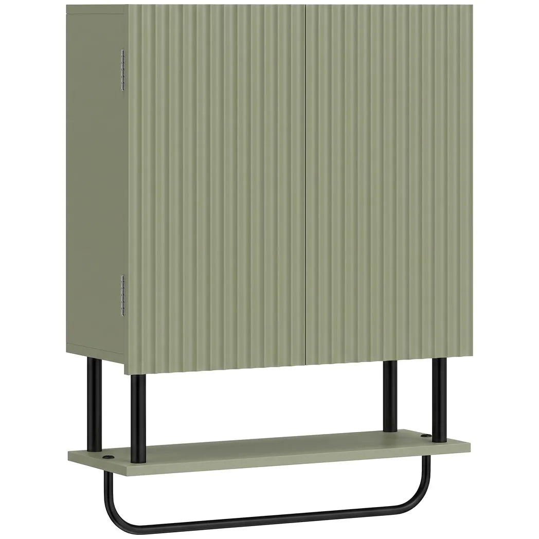 HOMCOM Bathroom Wall Cabinet Modern Space Saver Wall Mounted Cabinet Doors Storage Green
