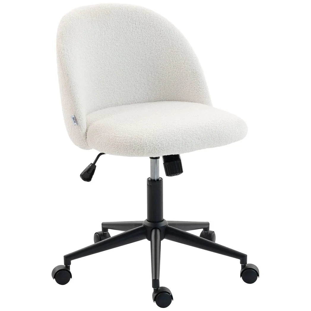 HOMCOM Teddy Fleece Office Chair with Wheels - Cream White