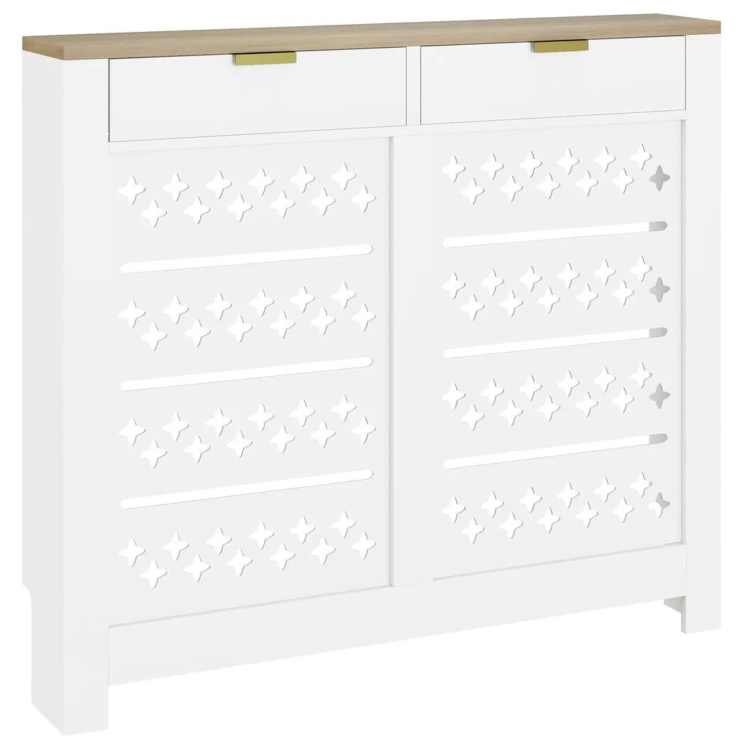HOMCOM 108 x 19 cm Minimal Radiator Cover, with 2 Drawers - White