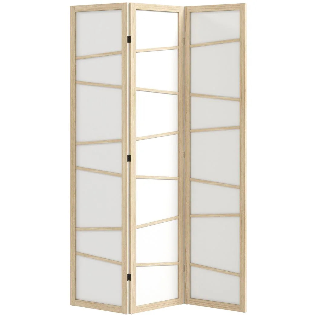 HOMCOM Wooden Folding Privacy Screen, 3 Panel Room Divider for Bedroom, Natural Wood Finish