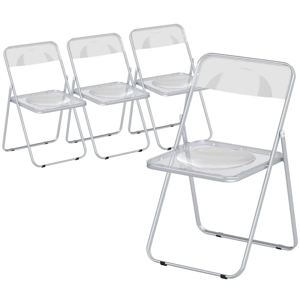 HOMCOM Foldable Chairs, Folding Chairs with Transparent Seat and Backrest, Heavy Duty Steel Frame, 47W x 48D x 75H cm, Clear