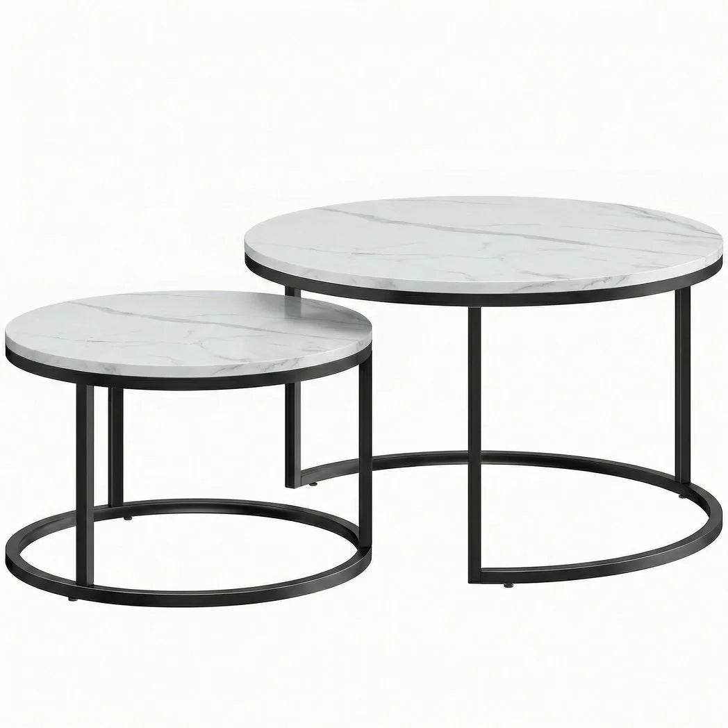 HOMCOM Set of Two Marble-Effect Stacking Tables - White