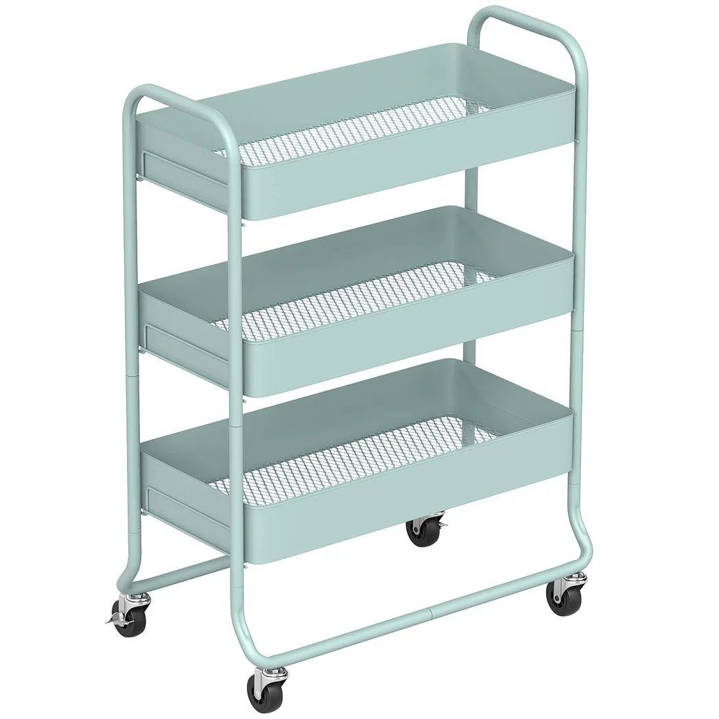HOMCOM 3-Tier Storage Trolley on Wheels, Rolling Utility Cart with Mesh Backets for Kitchen, Bathroom, Bedroom, Light Green