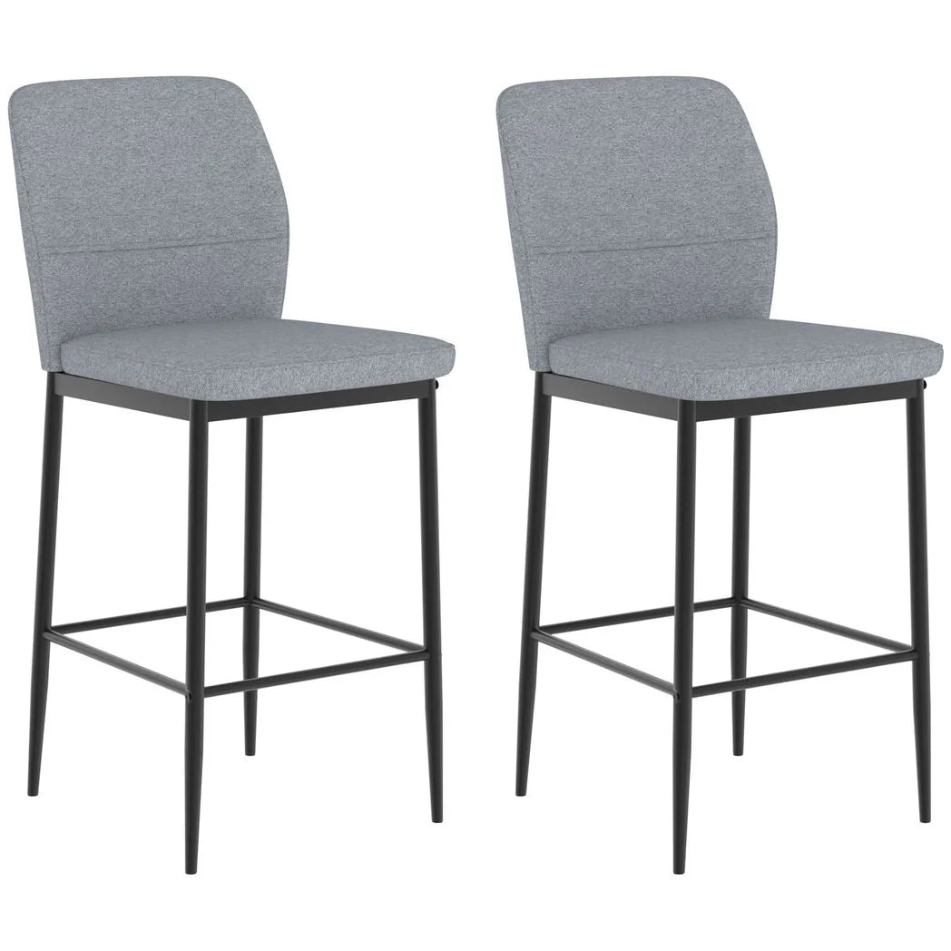 HOMCOM Modern Tall Chairs, Set of 2 Velvet Bar Stools with Footrest and Backrest, Kitchen & Living Room Stools, Grey