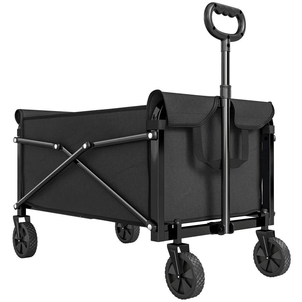 Outsunny 81L Festival Trolley on Wheels, Compact Garden Folding Trolley Cart with Adjustable Handle 80L Black