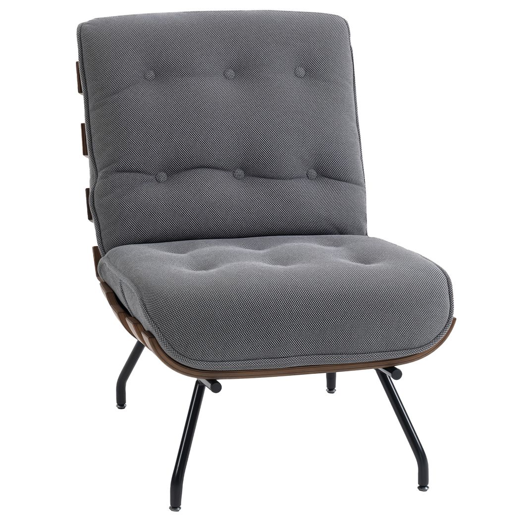 HOMCOM Accent Chair, Linen-look Fabric Reading Chair with Spring Cushion, Slatted Support, Steel Frame, Dark Grey