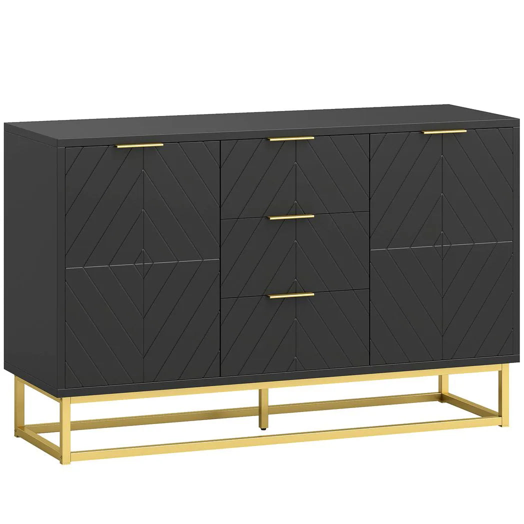 HOMCOM Sideboard with 3 Drawers and Adjustable Shelves for Living Room - Black