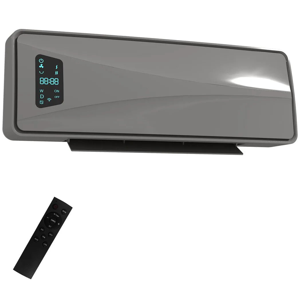 HOMCOM 2000W Ceramic Electric Heater with Fan, Adjustable Thermostat, Wall Mounted - Grey