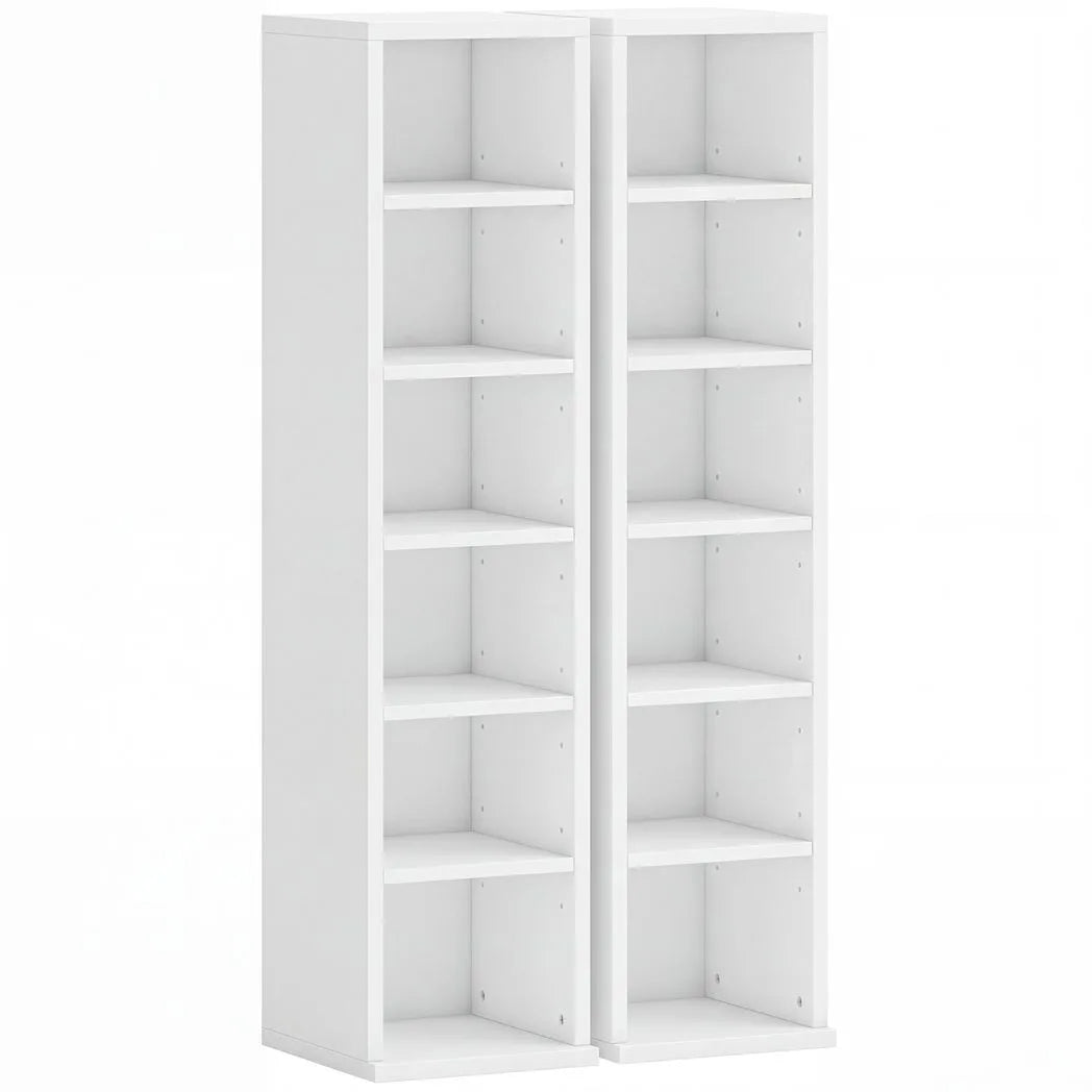 HOMCOM Set of 2 CD Media Display Shelf Unit Tower Rack with Adjustable Shelves, White