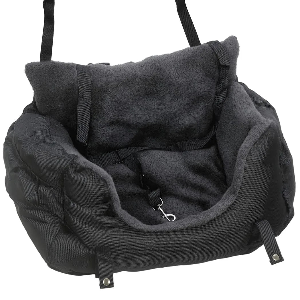 PawHut Dog Car Seat for Small Dogs with Fixed Buckle, Safety Leash, Washable Cover, 58 x 45 x 28 cm, Black