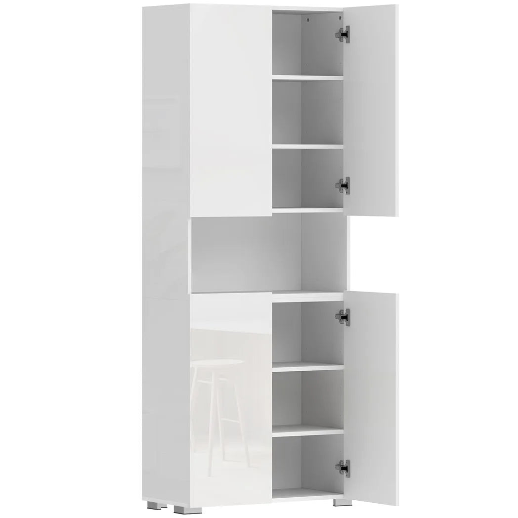 HOMCOM 180 cm Tall Kitchen Cupboard, Pantry Storage Cabinet with Soft Close Doors and Adjustable Shelves, High Gloss White