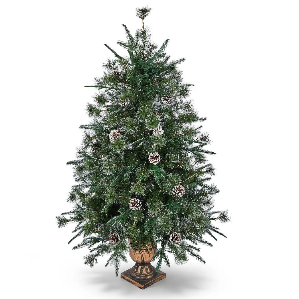 Green Pre-Lit Christmas Tree 4ft, 100 Warm White LED, 200 Branch Tips PVC+PE, 8 Light Modes with Remote, UK Plug 30V