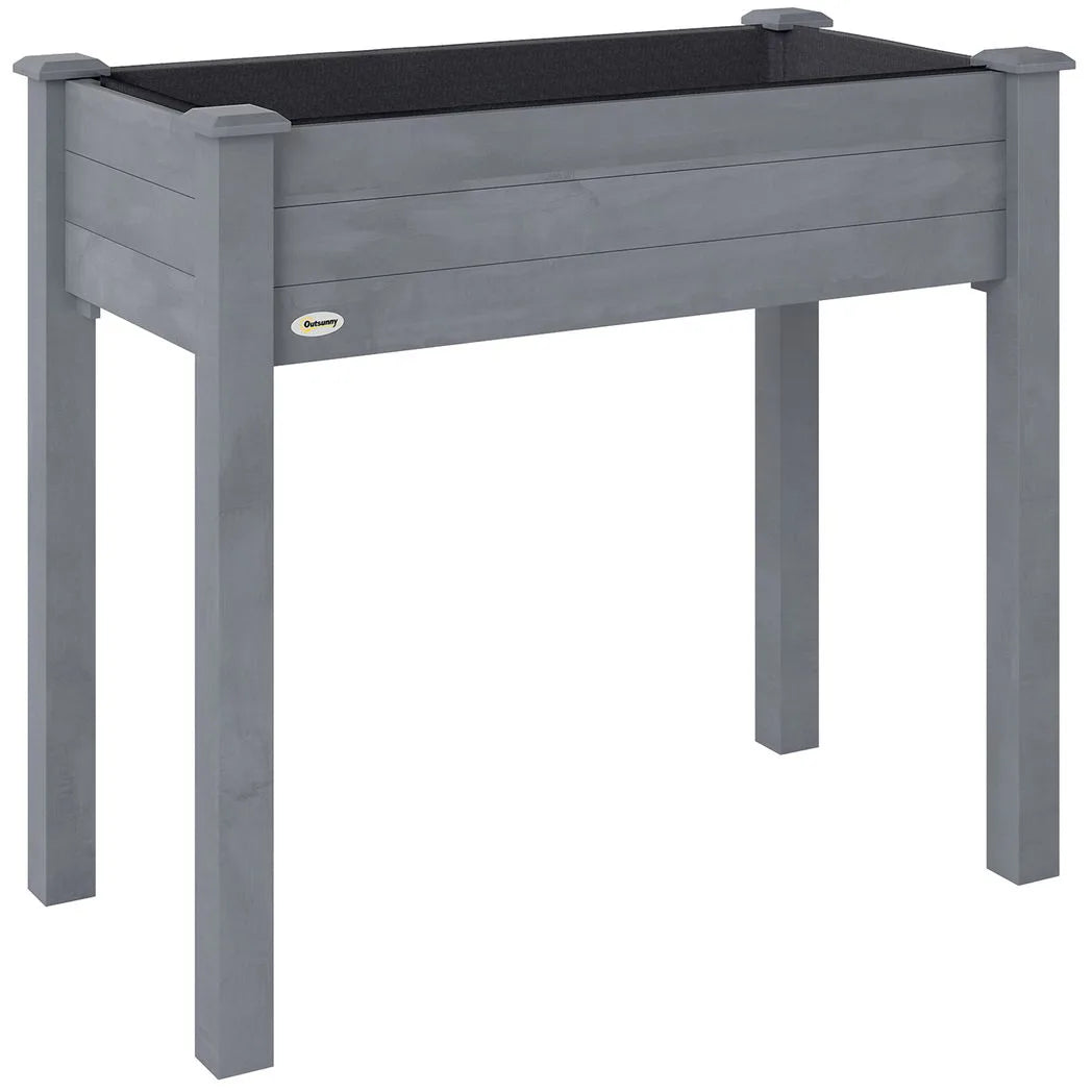 Outsunny Raised Bed for Garden, Wooden Elevated Planter Box with Bed Liner, for Flower Vegetable Herb, Dark Grey