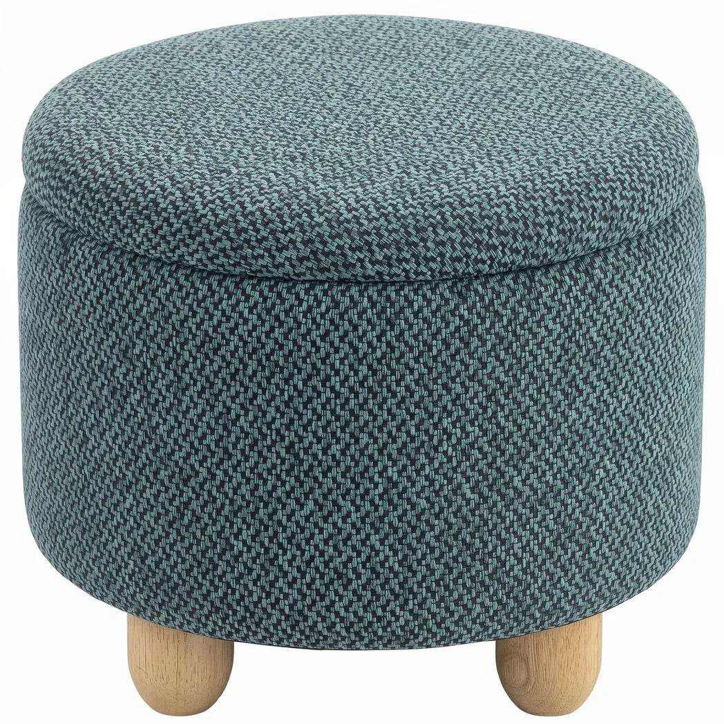 HOMCOM Storage Sitting Bench with Lid, Round Storage Ottoman with Rubberwood Legs, Dark Blue