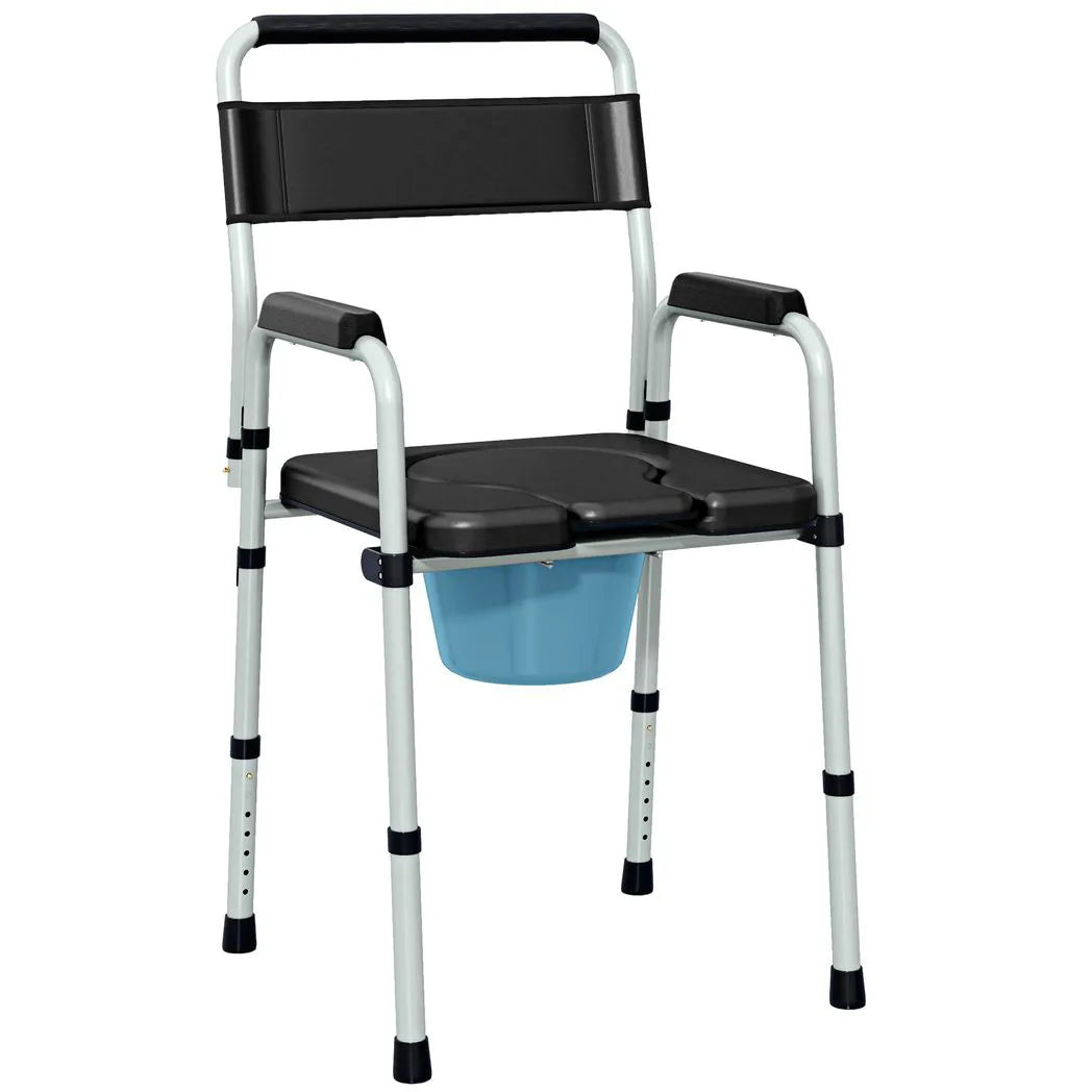HOMCOM Commode Chair for Elderly with Arms and Back, Lightweight Non-Slip Commode w/ Removable Bucket, Height Adjustable, Black