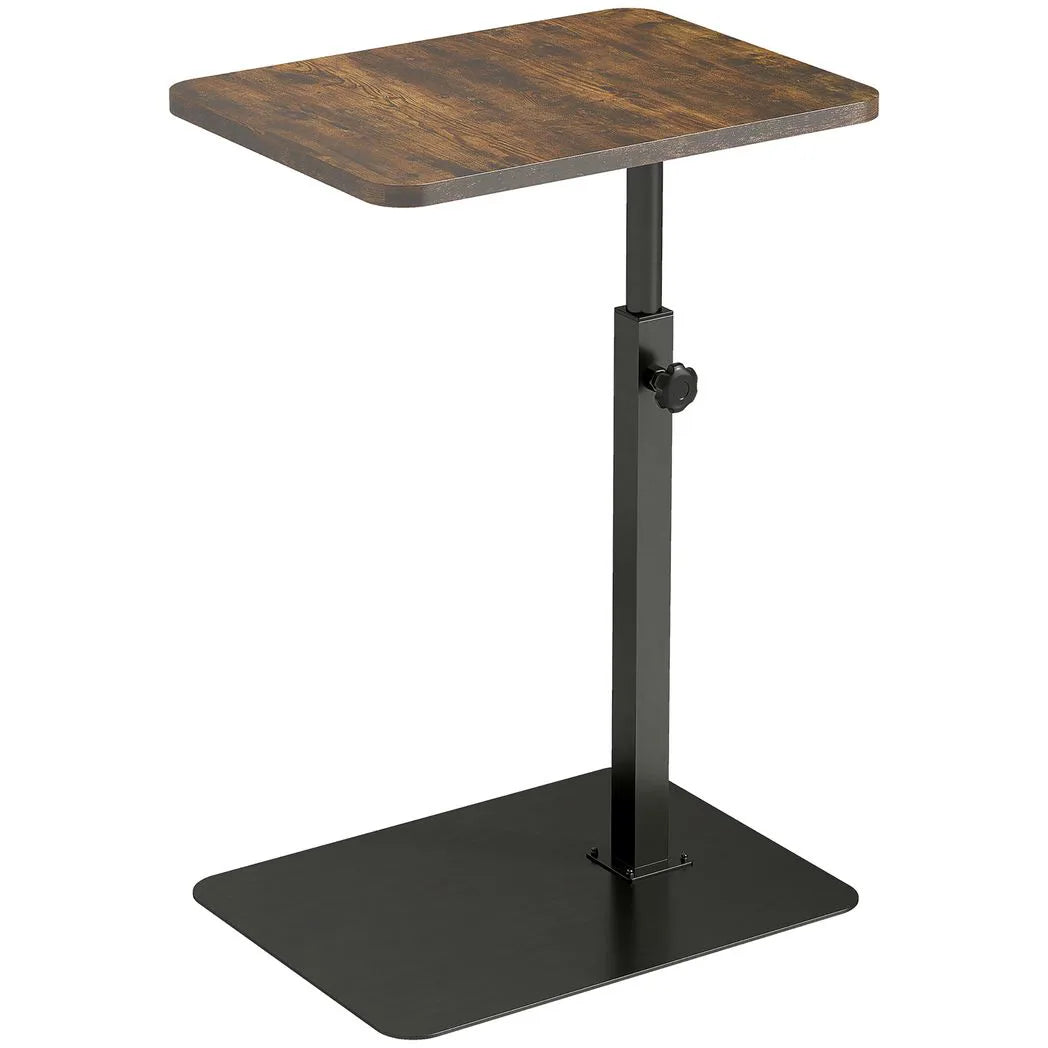 HOMCOM C Shaped Side Table, Small End Table with Adjustable Height and Metal Base for Living Room, Bedroom, Rustic Brown