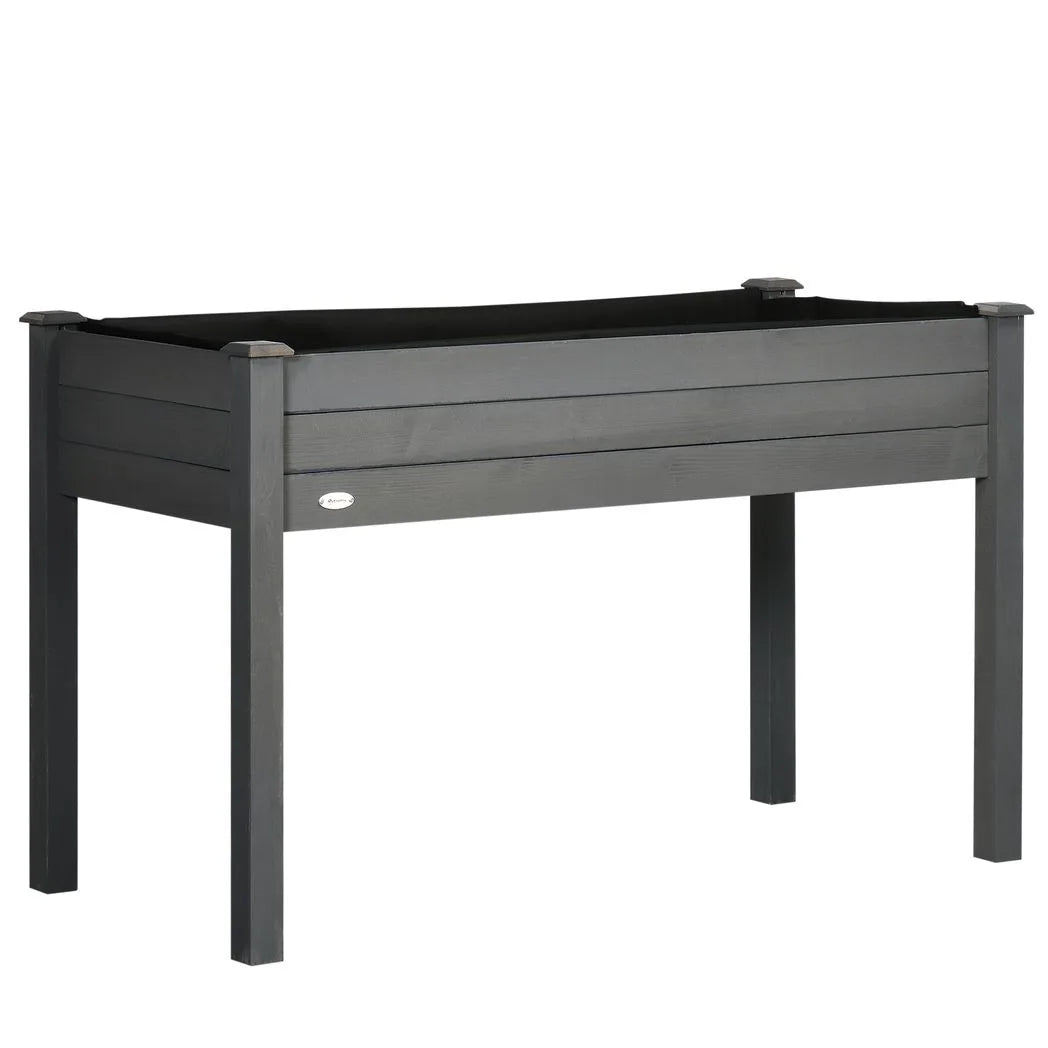 Outsunny Raised Bed for Garden, Wooden Elevated Planter Box with Bed Liner, for Flower Vegetable Herb, Dark Grey