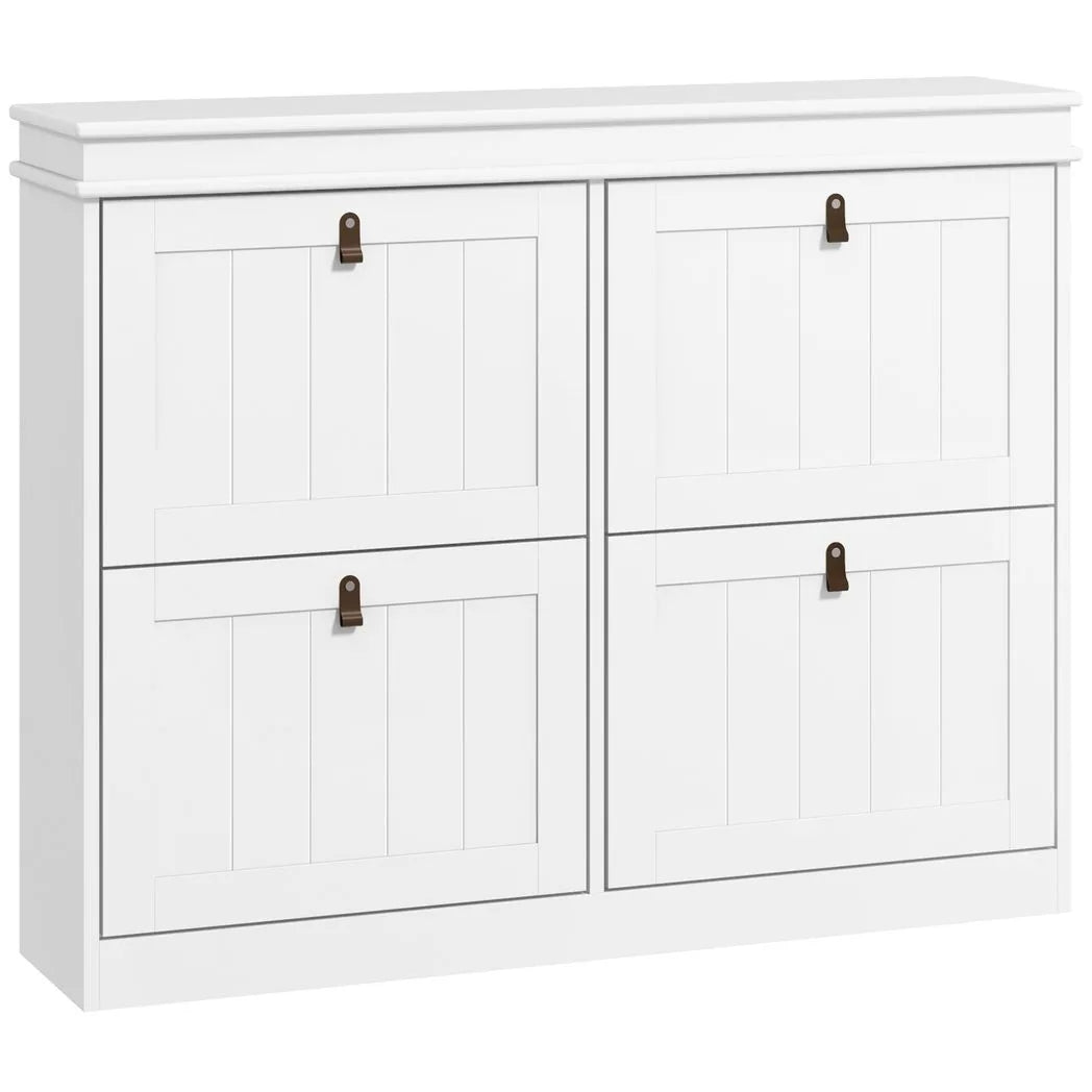 HOMCOM Slim Shoe Cabinet, Shoe Cabinet with 4 Drop-Down Drawers, 105W x 24D x 82.5H cm,  White
