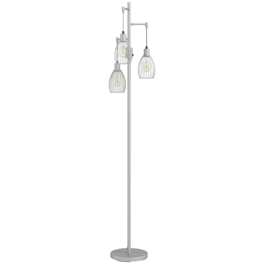 HOMCOM 170.5cm Industrial Dimmable Standing Lamp, 3-Light Floor Lamp with Steel Wire Cage Lampshades, Silver Tone