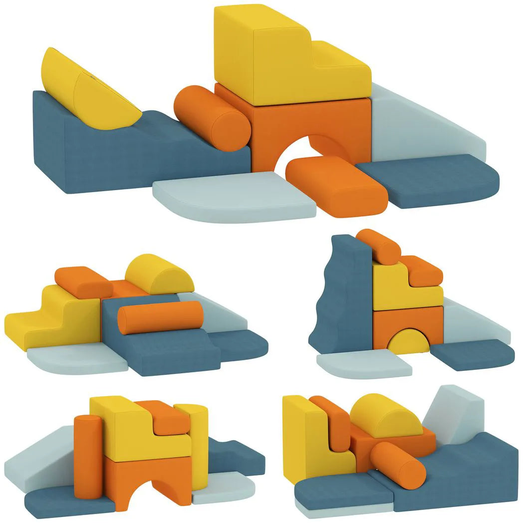 AIYAPLAY 9-Piece Soft Play Set, Kids Soft Play Foam Blocks with Detachable Cover for Climbing and Crawling
