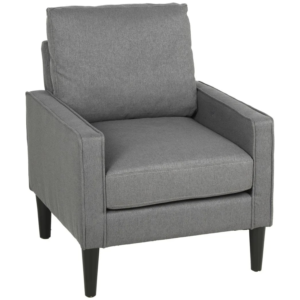 HOMCOM Accent Chair, Removable Pillow Linen Armchair with Comfy Spring Cushion for Living Room, Bedroom, Study, Dark Grey