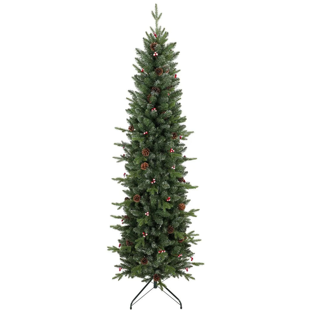 HOMCOM Slim Gracious Pine Xmas Tree, 6ft/180cm Artificial Christmas Tree with 688 Branch Tips, Foldable Steel Stand, Green