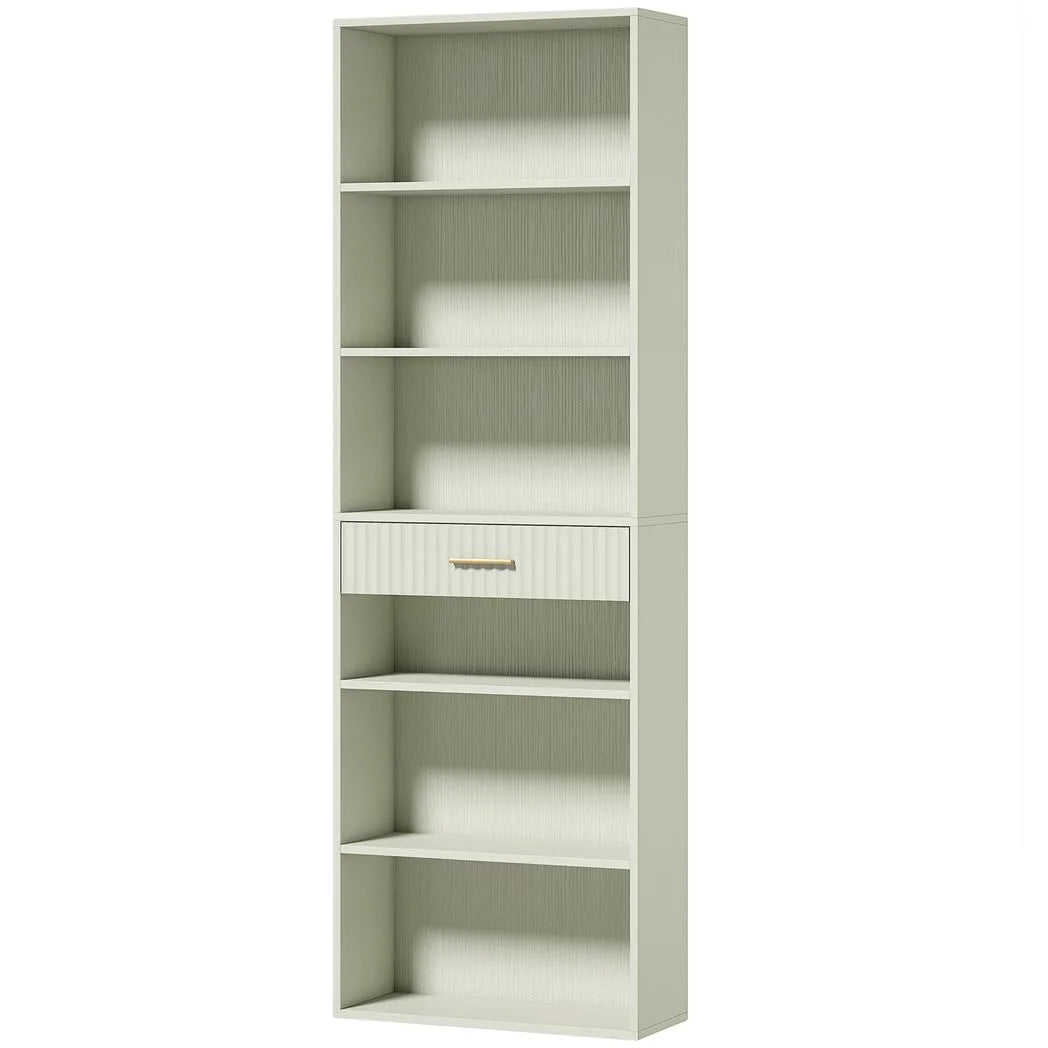 HOMCOM Bookcase Narrow Tall Space-Saving Bookshelf Drawer Open Shelves 60 x 24 x 182 cm Light Green