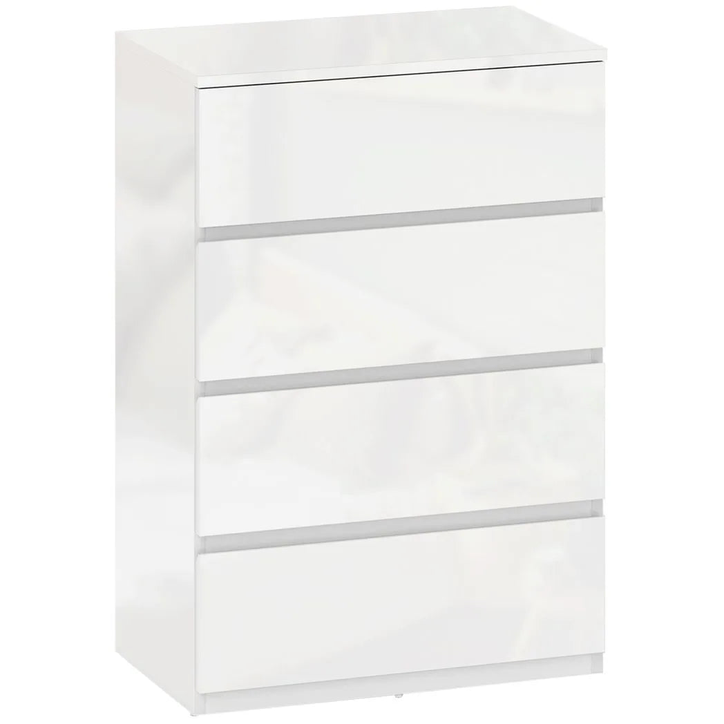 HOMCOM High Gloss Chest of Drawers, 4-Drawer Storage Cabinets, Modern Dresser for Bedroom, White