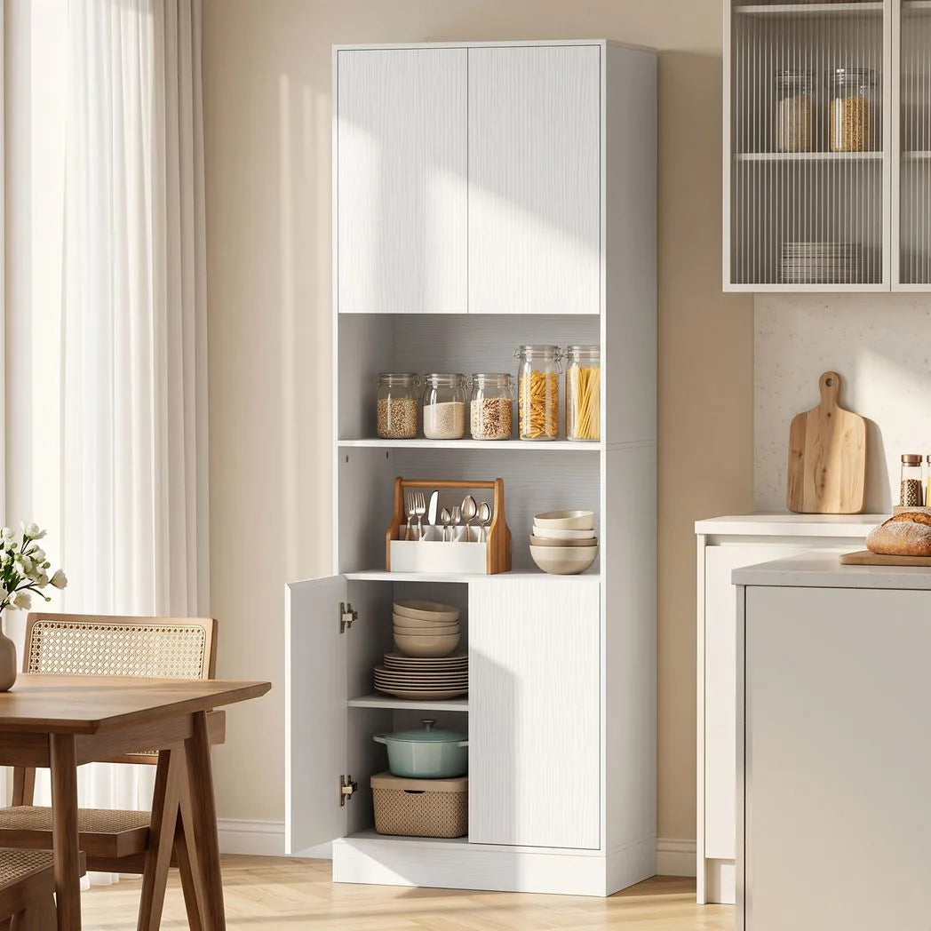 HOMCOM 170 cm Kitchen Pantry Cabinet, Freestanding Storage Cabinet with Soft-Close Hinges, White Wood Effect