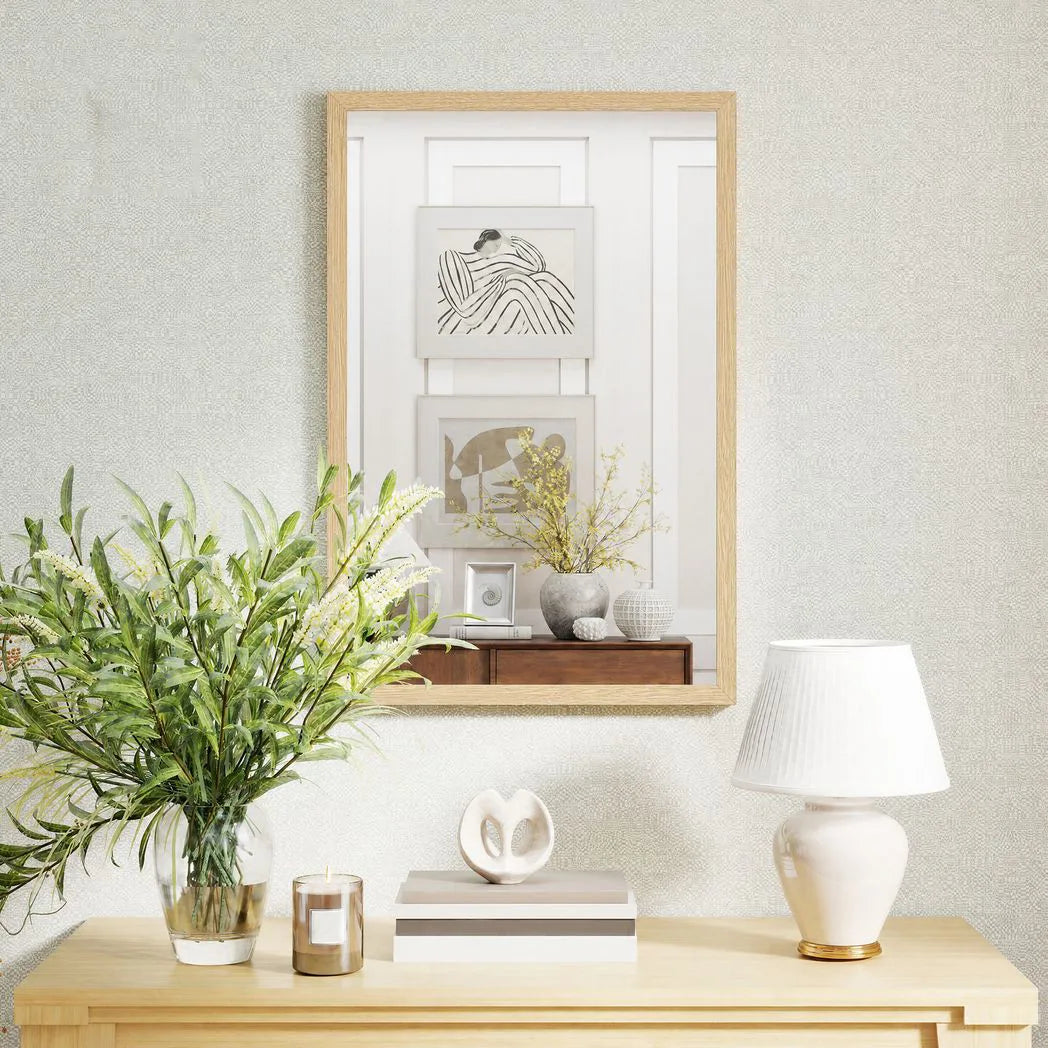 HOMCOM Wall Bathroom Mirror, 60 x 40 cm Wall-Mounted Mirror for Living Room, Bedroom, Hallway, Natural Wood Finish