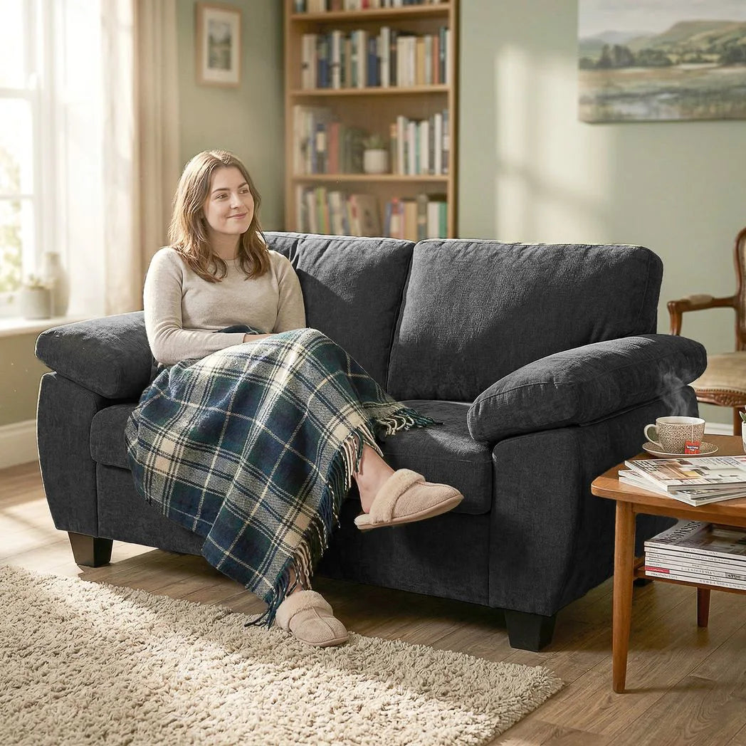 HOMCOM 2 Seater Sofa, 156cm Chenille Loveseat Sofa, Dark Grey