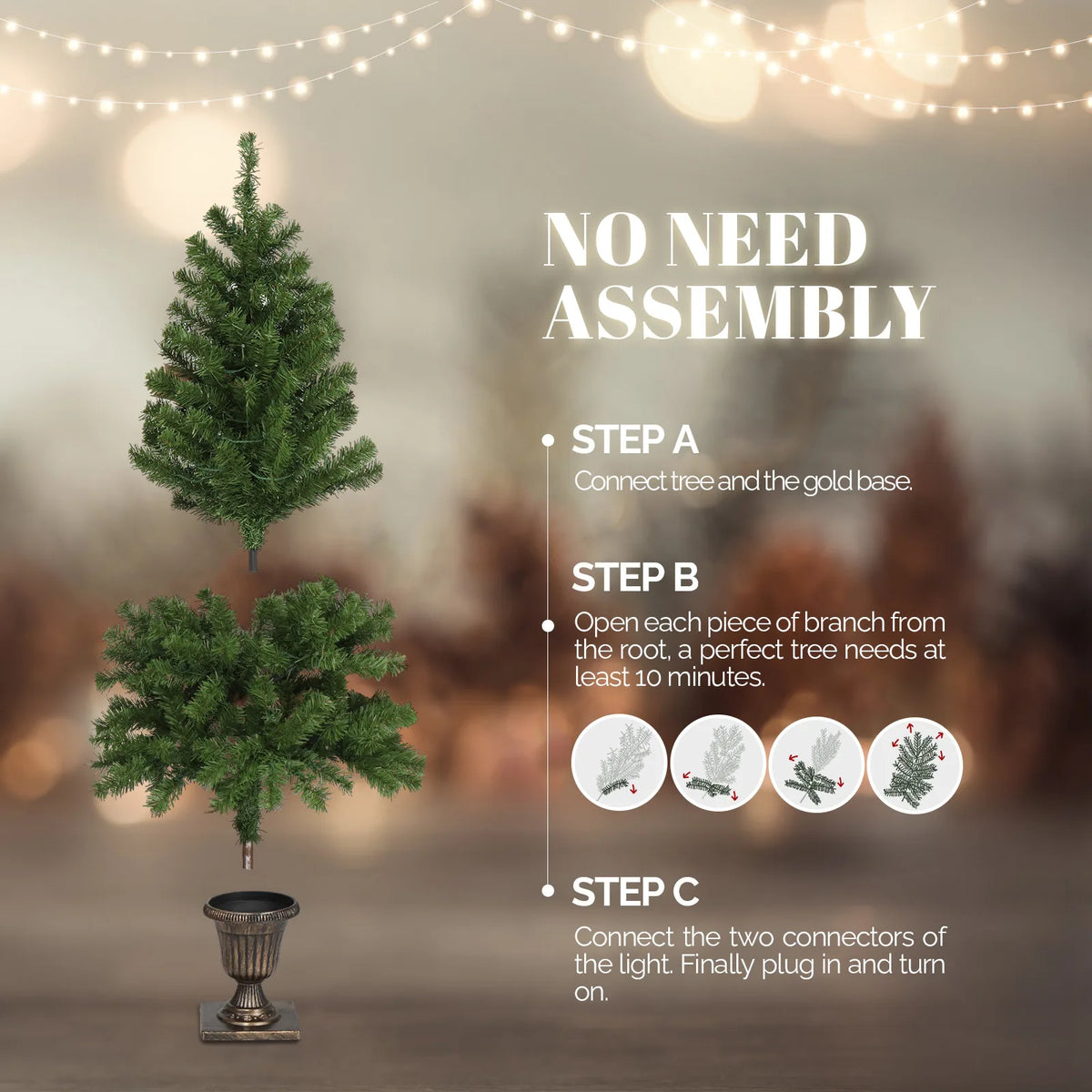 4 FT Pre-lit Artificial Christmas Tree with Trophy Shaped Base, Potted Xmas Tree with 120 Warm Lights, 211 Branch Tips and Remote Control for Holiday Party Office Home, Green