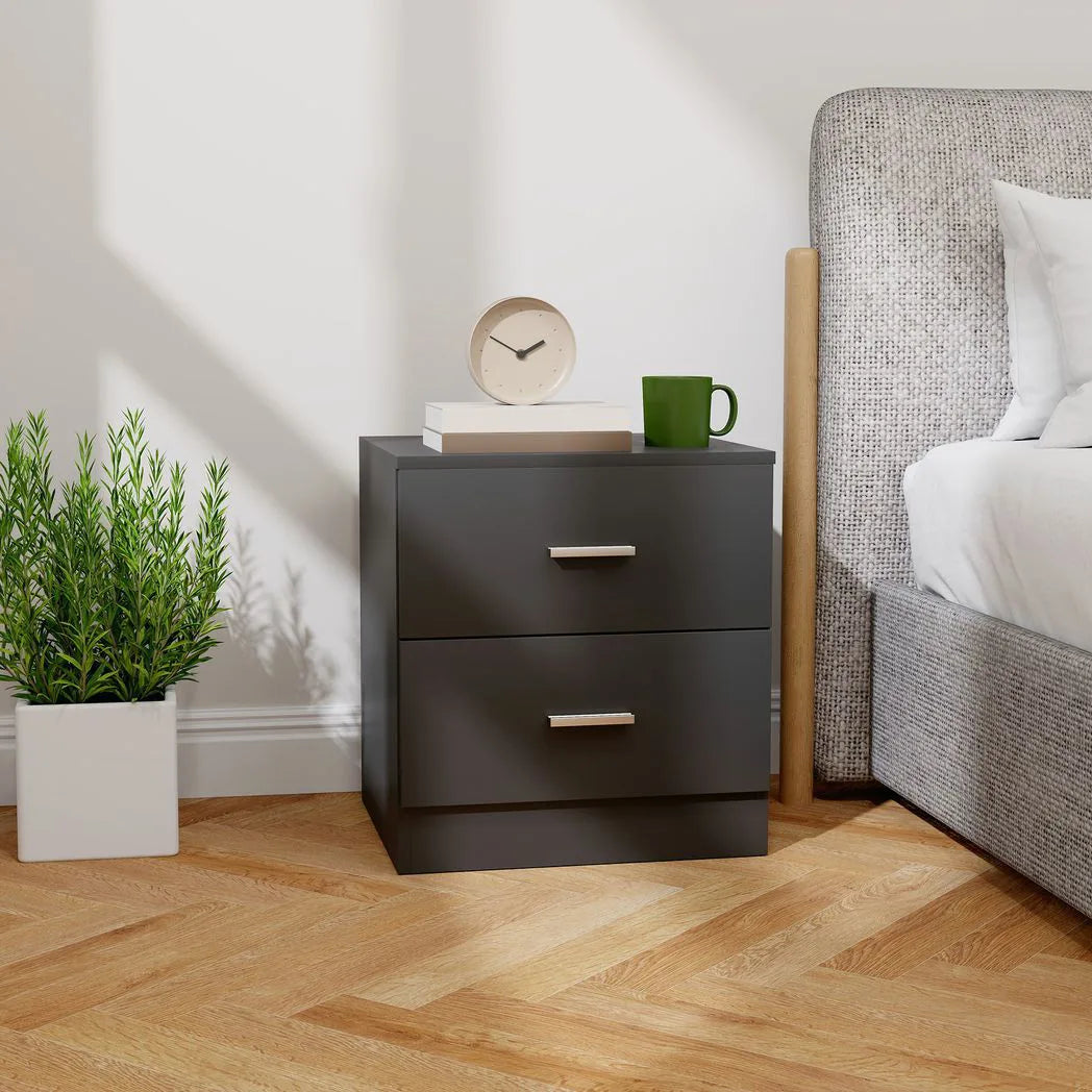 HOMCOM Modern Bedside Table, Beside Cabinet with 2 Drawers, for Bedroom, Living Room, Black