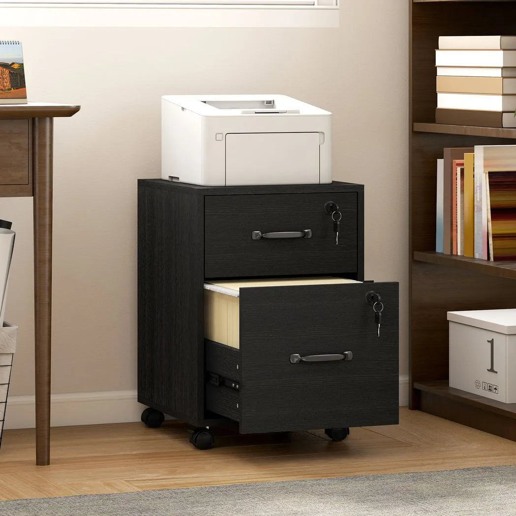 HOMCOM Rolling File Cabinet with 2 Drawers, Mobile Filing Cabinet with Hanging File Folder for Letter Sized Documents, Black