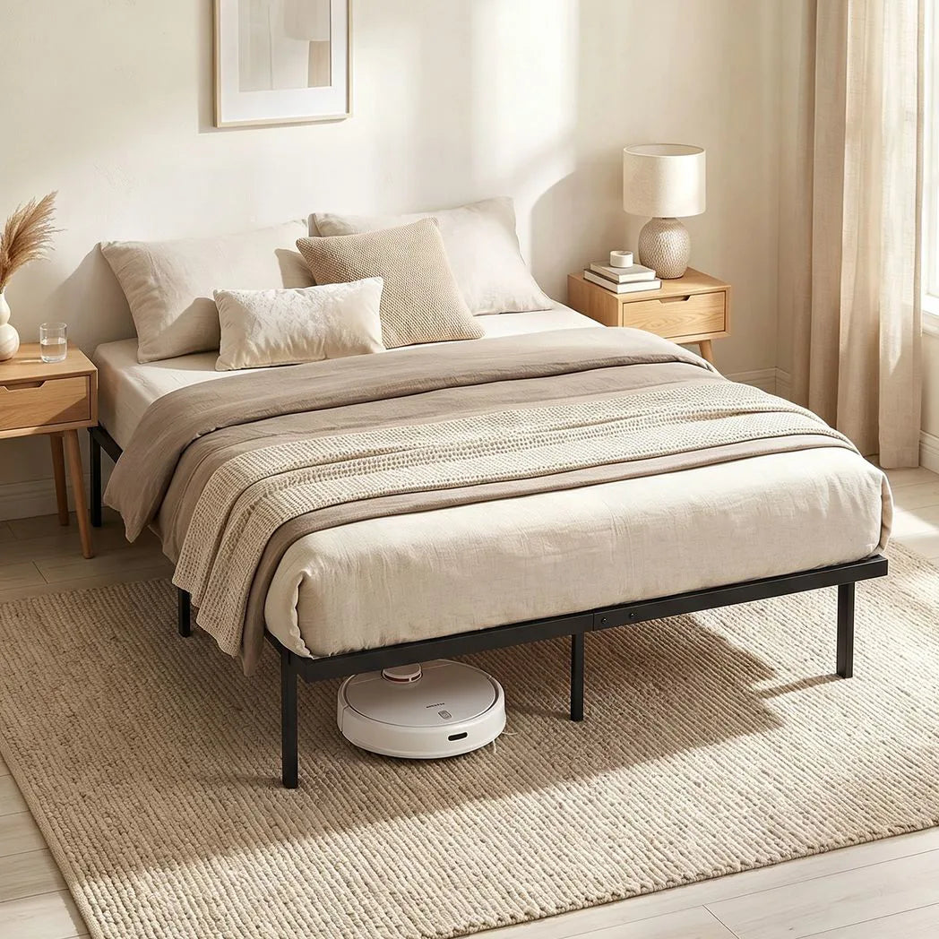 HOMCOM 5ft King Bed Frame with Underbed Storage, Metal Platform Bed Frame with Steel Slat Support, No Box Spring Needed